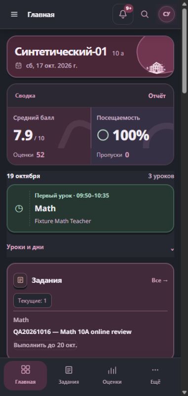 EduCompass-ის მობილური სადემონსტრაციო ეკრანი გამოგონილი სასწავლო მონაცემებით